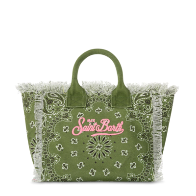 Shop Mc2 Saint Barth Colette Canvas Bag With Green Bandanna Print