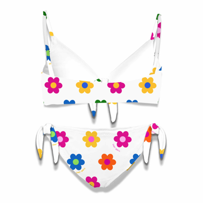 Shop Mc2 Saint Barth Girl Bralette Bikini With Daisies In Multicolor