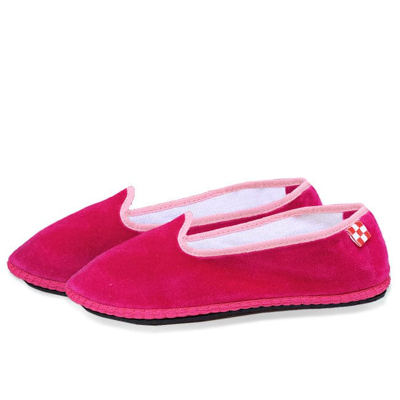 Shop Mc2 Saint Barth Fucsia Velvet Slippers Friulane In Pink