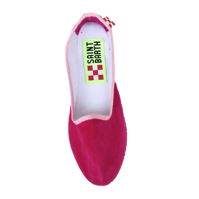 Shop Mc2 Saint Barth Fucsia Velvet Slippers Friulane In Pink