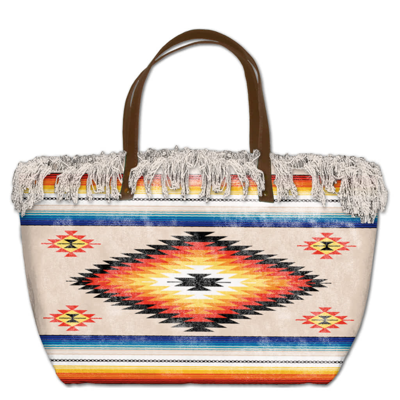 Shop Mc2 Saint Barth Fringed Canvas Bag With Navajo Print In Brown