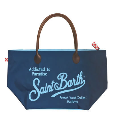 Shop Mc2 Saint Barth Foldable Bag In Technic Fabric With Saint Barth Print In Blue