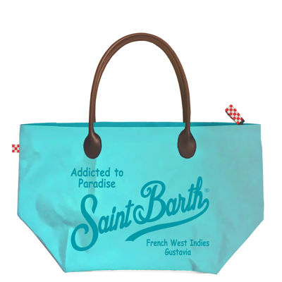 Shop Mc2 Saint Barth Foldable Bag In Technic Fabric With Saint Barth Print In Green