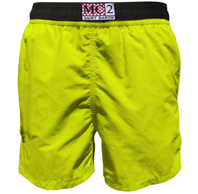 Mc2 Saint Barth Fluo Yellow Light Fabric Zipped Swim Shorts In Yellow