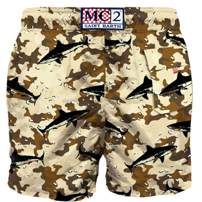 Shop Mc2 Saint Barth Flock Fabric Shark On Camouflage Background Swim Shorts In Green