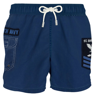 Shop Mc2 Saint Barth Délavé Blue Navy Cargo Man Shorts