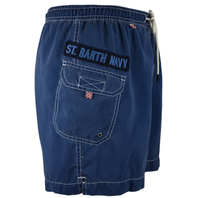 Shop Mc2 Saint Barth Délavé Blue Navy Cargo Man Shorts