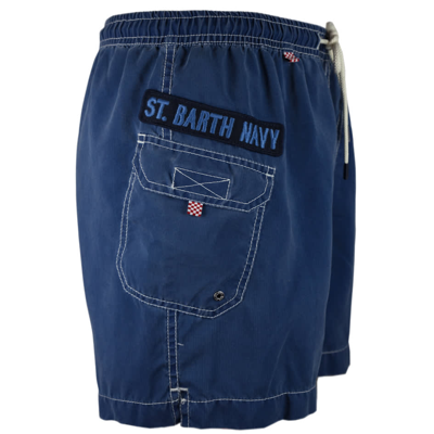 Mc2 Saint Barth Délavé Blue Navy Cargo Man Shorts In Blue
