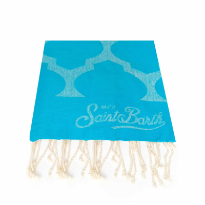 Shop Mc2 Saint Barth Damask Pattern Jacquard Beach Towel In Blue