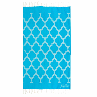 Shop Mc2 Saint Barth Damask Pattern Jacquard Beach Towel In Blue