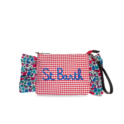 Shop Mc2 Saint Barth Cross-body Bag With Flounces And Embroidery In Red