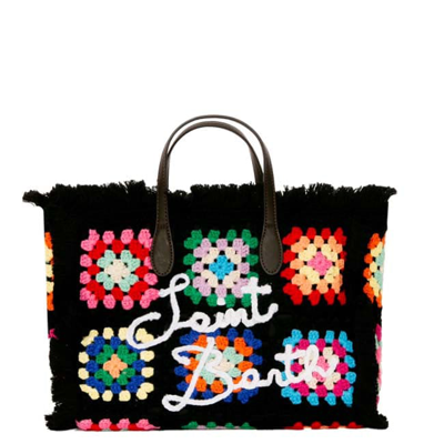 Shop Mc2 Saint Barth Colette Crochet Tiles Handbag In Black