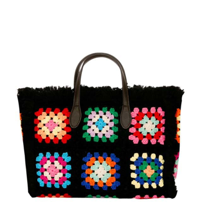Shop Mc2 Saint Barth Colette Crochet Tiles Handbag In Black