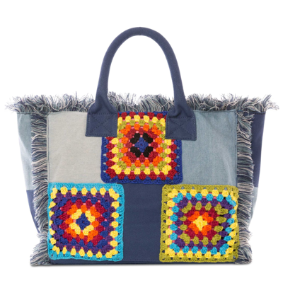 Mc2 Saint Barth Crochet Canvas Shoulder Bag In Blue