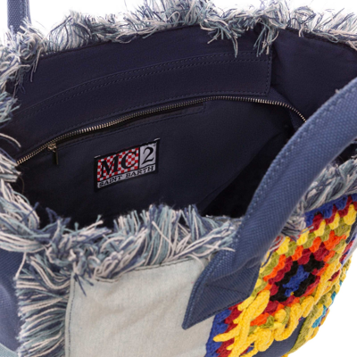 Mc2 Saint Barth Crochet Canvas Shoulder Bag In Blue