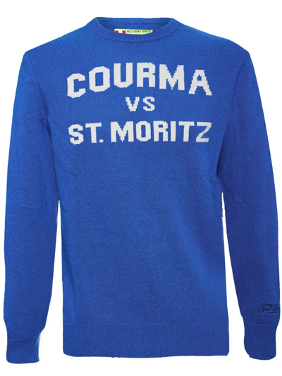 Shop Mc2 Saint Barth Man Bluette Sweater With Courma Vs St. Moritz Lettering