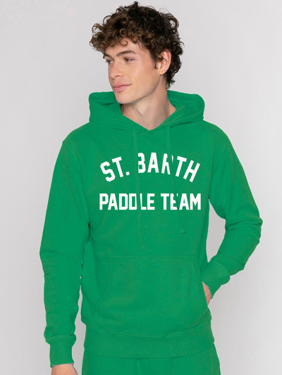 Shop Mc2 Saint Barth Cotton Hoodie With St. Barth Padel Team Print In Green