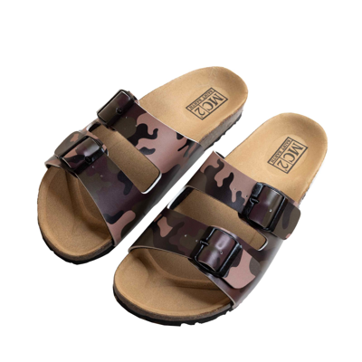 Shop Mc2 Saint Barth Cork Sandals Camouflage Print In Brown