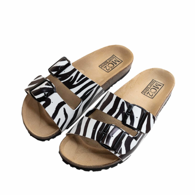 Shop Mc2 Saint Barth Cork Sandals Zebra Print In Black