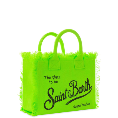 Mc2 Saint Barth Colette Fluo Green Cotton Canvas Bag In Green