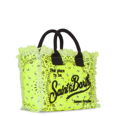 Mc2 Saint Barth Colette Cotton Canvas Bag With Fluo Yellow Bandanna Print In Yellow
