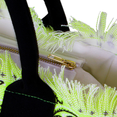 Mc2 Saint Barth Colette Cotton Canvas Bag With Fluo Yellow Bandanna Print In Yellow