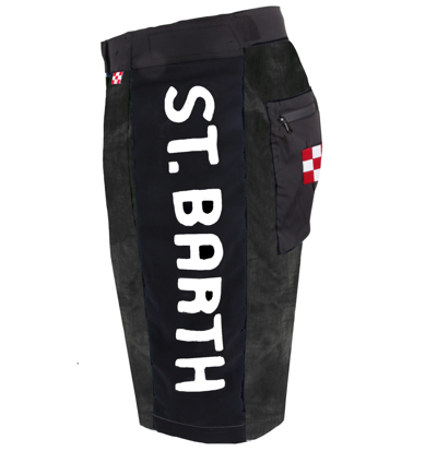 Mc2 Saint Barth Check Swim Shorts With Contrast Lateral Band In Black