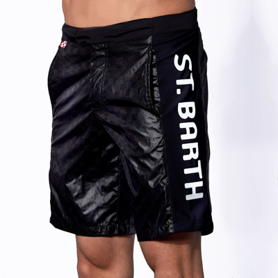 Shop Mc2 Saint Barth Check Swim Shorts With Contrast Lateral Band In Black