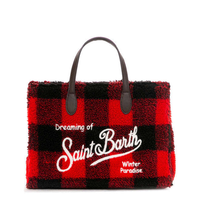 Shop Mc2 Saint Barth Vivian Sherpa Fabric Handbag With Check Print In Red
