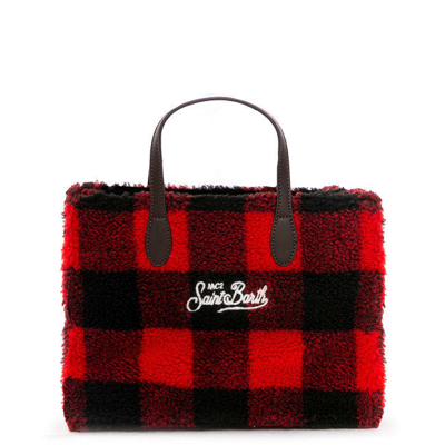Mc2 Saint Barth Check Sherpa Fabric Handbag In Red