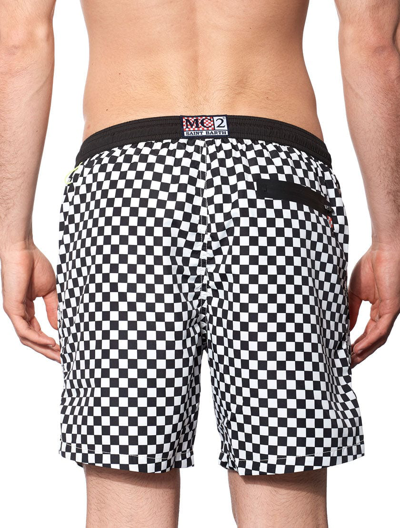 Mc2 Saint Barth Check Light Fabric Zipped Swim Shorts In Black