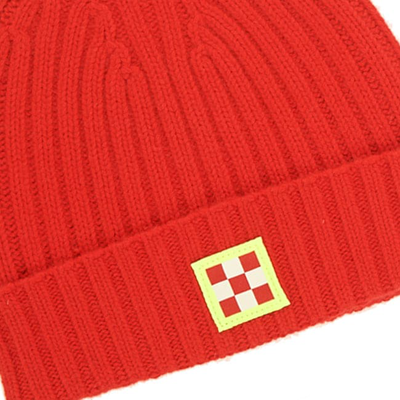 Mc2 Saint Barth Cashmere Blend Red Hat With Check Patch In Red
