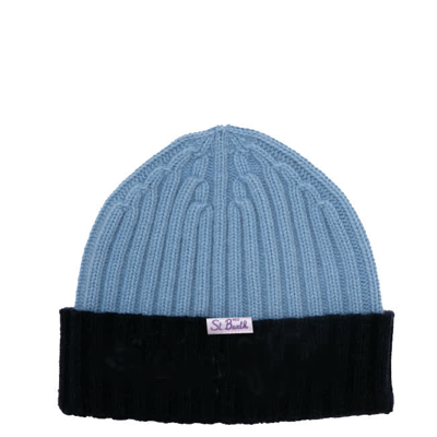Mc2 Saint Barth Cashmere Blend Hat With Off Piste Embroidery In Blue