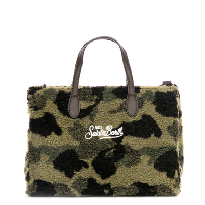 Shop Mc2 Saint Barth Camouflage Sherpa Fabric Vivian Handbag In Green