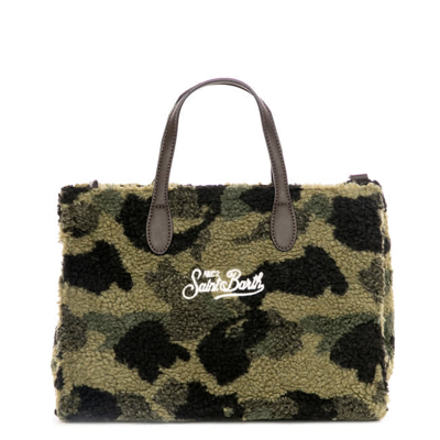 Mc2 Saint Barth Camouflage Sherpa Fabric Handbag In Green