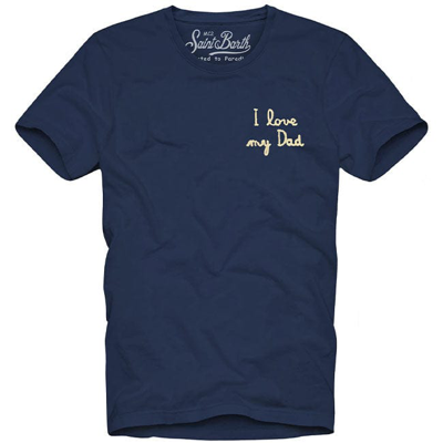 Shop Mc2 Saint Barth Boy T-shirt With I Love My Dad Embroidery In Blue