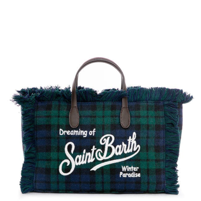 Shop Mc2 Saint Barth Colette Wooly Tartan Handbag In Blue