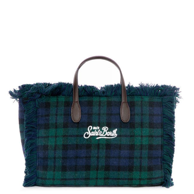 Shop Mc2 Saint Barth Colette Wooly Tartan Handbag In Blue
