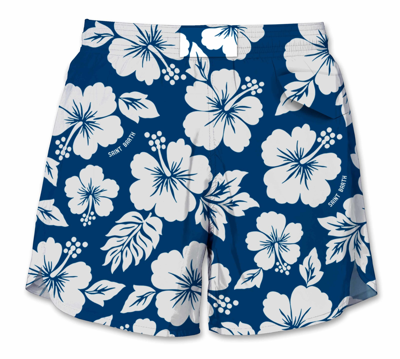 Mc2 Saint Barth Blue Swim Short Mid-lenght With White Flower Print In Blue