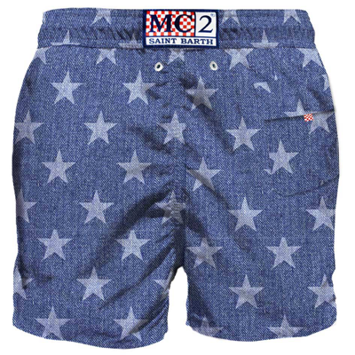 Mc2 Saint Barth Blue Stars Mid-length Swim Shorts In Blue