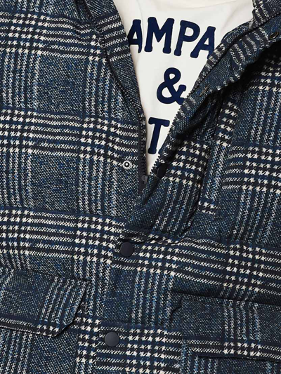 Shop Mc2 Saint Barth Blue Prince Of Wales Print Hooded Down Padded Jacket