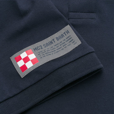 Shop Mc2 Saint Barth Blue Piquet Polo With St. Barth Check Logo
