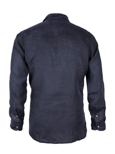 Shop Mc2 Saint Barth Man Blue Navy Linen Pamplona Shirt