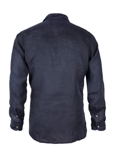 Mc2 Saint Barth Man Blue Navy Linen Pamplona Shirt In Blue