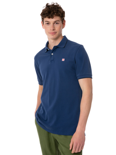 Mc2 Saint Barth Blue Denim Piquet Polo With St. Barth Logo In Blue