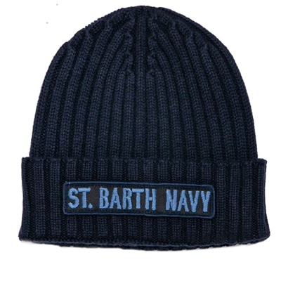 Shop Mc2 Saint Barth Blended Cashmere Hat With St. Barth Navy Patch In Blue