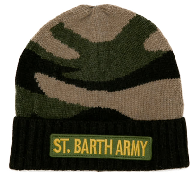 Shop Mc2 Saint Barth Blended Cashmere Hat With St. Barth Army Patch In Green
