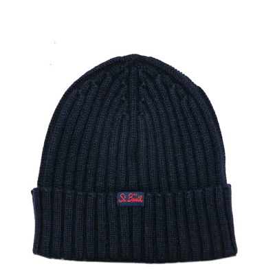 Shop Mc2 Saint Barth Blended Cashmere Hat With St. Barth Navy Patch In Blue