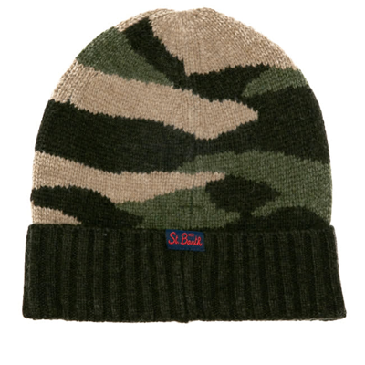 Shop Mc2 Saint Barth Blended Cashmere Hat With St. Barth Army Patch In Green