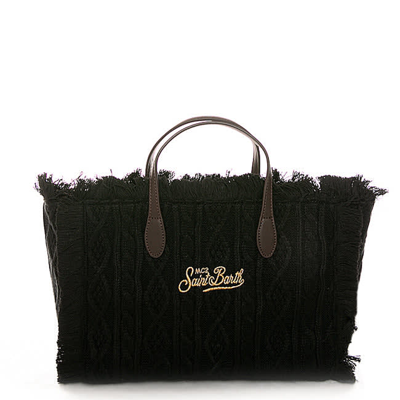 Mc2 Saint Barth Black Wool Handbag With Fringes In Black